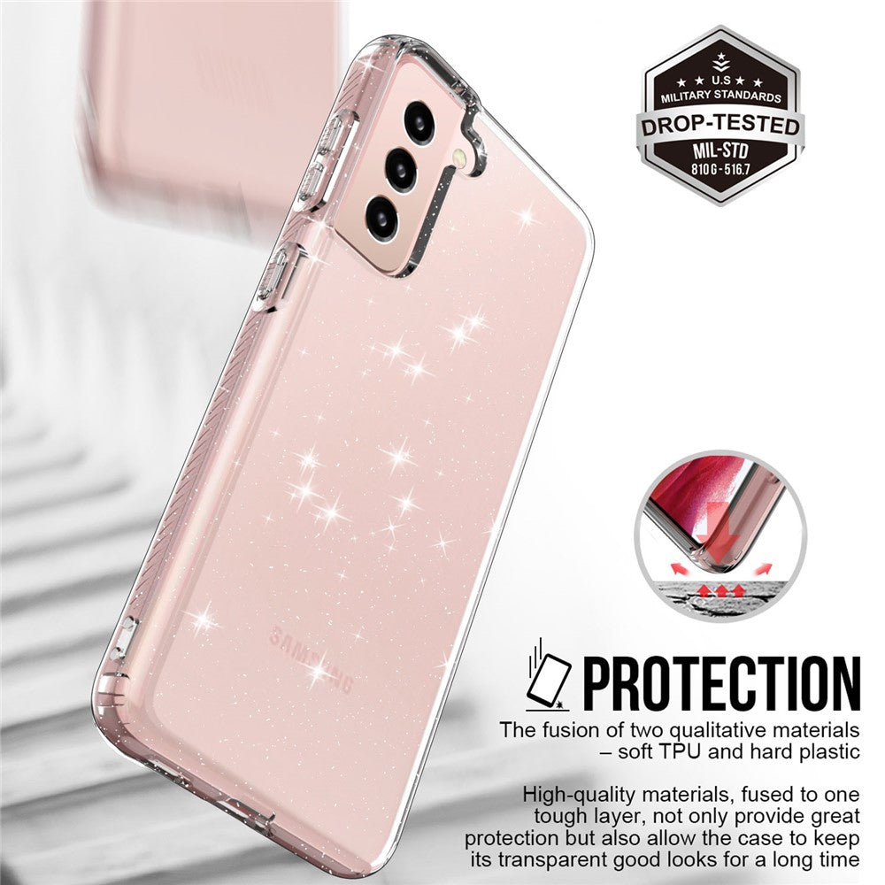 Til Samsung Galaxy S21 4G/5G GW18 klart farvet flash-pulver TPU etui-cover
