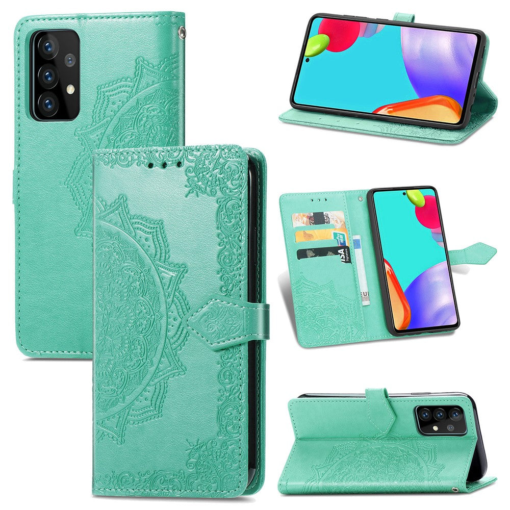 Præget Mandala Blomst Læder Etui med Pung Stand til Samsung Galaxy A52 4G/5G / A52s 5G