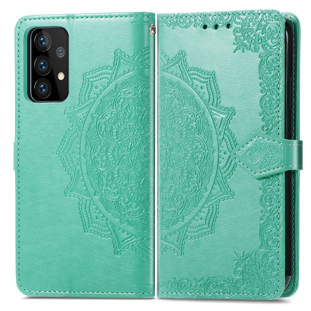 Præget Mandala Blomst Læder Etui med Pung Stand til Samsung Galaxy A52 4G/5G / A52s 5G