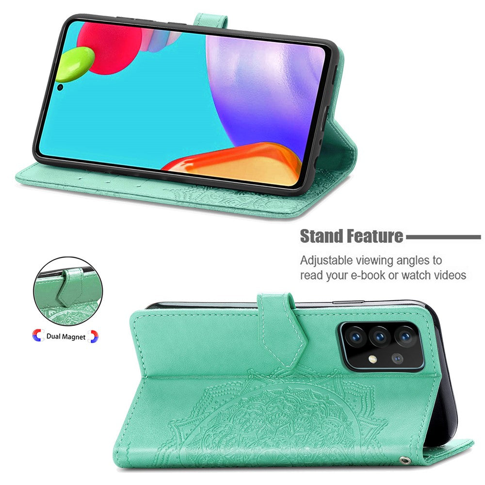 Præget Mandala Blomst Læder Etui med Pung Stand til Samsung Galaxy A52 4G/5G / A52s 5G