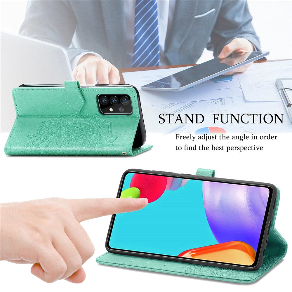 Præget Mandala Blomst Læder Etui med Pung Stand til Samsung Galaxy A52 4G/5G / A52s 5G