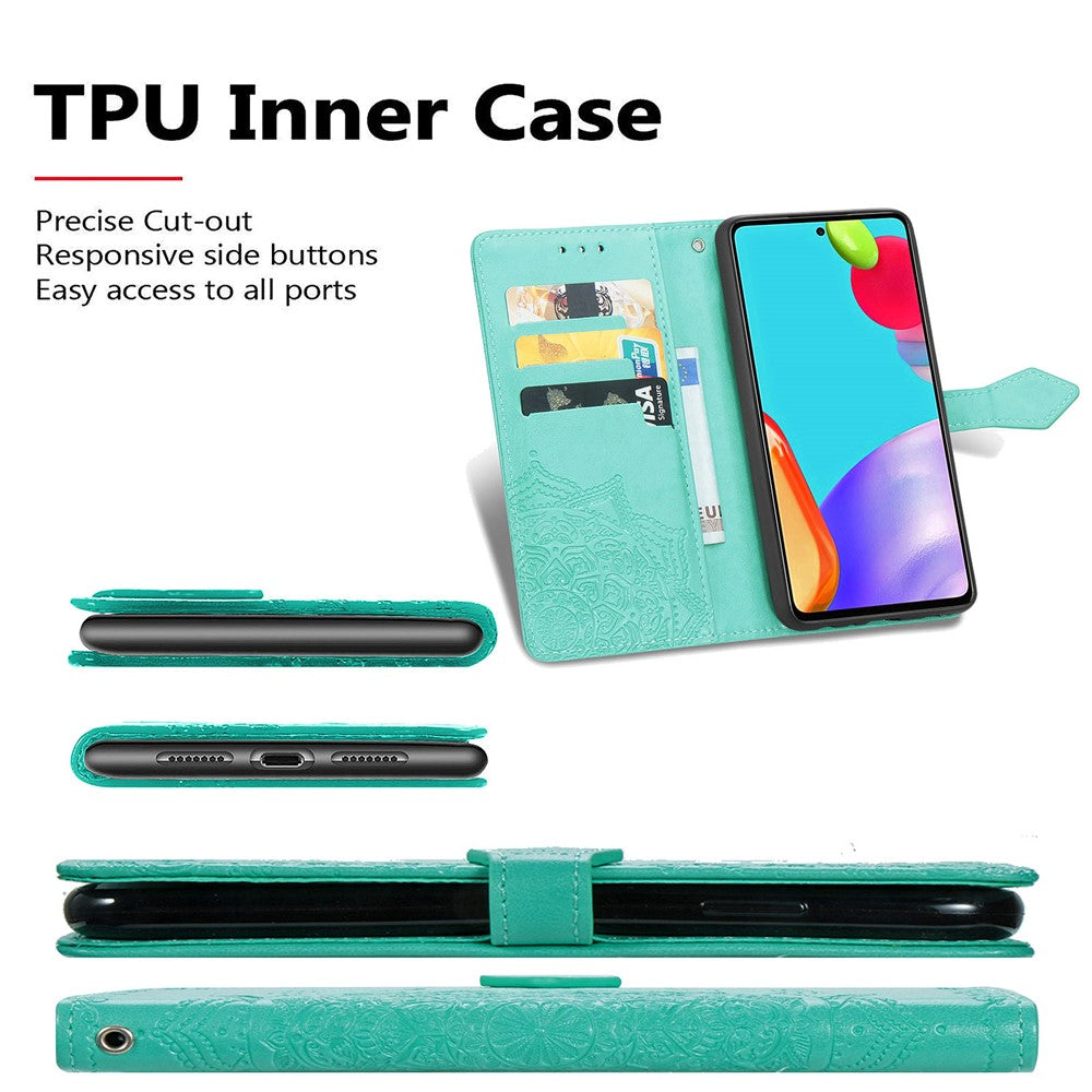 Præget Mandala Blomst Læder Etui med Pung Stand til Samsung Galaxy A52 4G/5G / A52s 5G