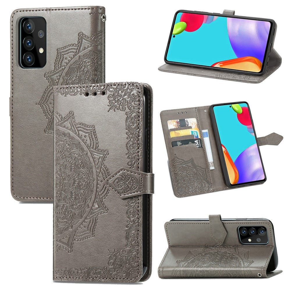 Præget Mandala Blomst Læder Etui med Pung Stand til Samsung Galaxy A52 4G/5G / A52s 5G
