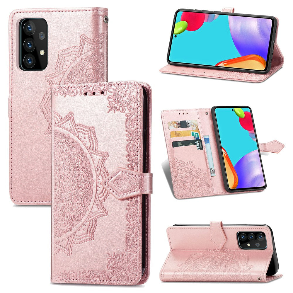 Præget Mandala Blomst Læder Etui med Pung Stand til Samsung Galaxy A52 4G/5G / A52s 5G
