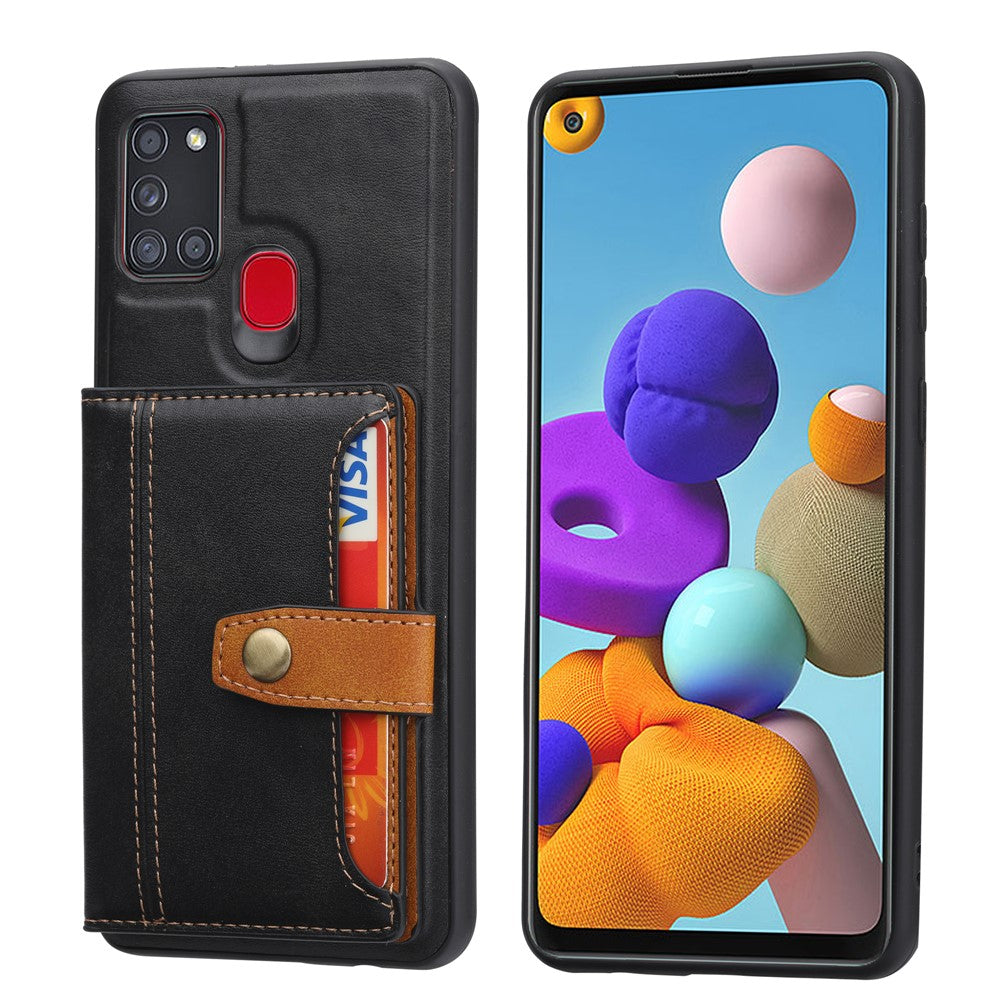 Card Slots PU Leather Coated TPU Case [Kickstand] for Samsung Galaxy A21s
