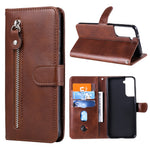 For Samsung Galaxy S21 4G/5G Zipper Pocket Leather Wallet Stand Case