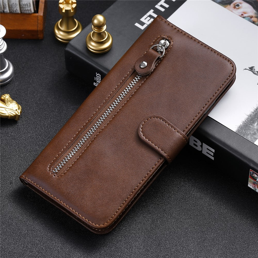 For Samsung Galaxy S21 4G/5G Zipper Pocket Leather Wallet Stand Case
