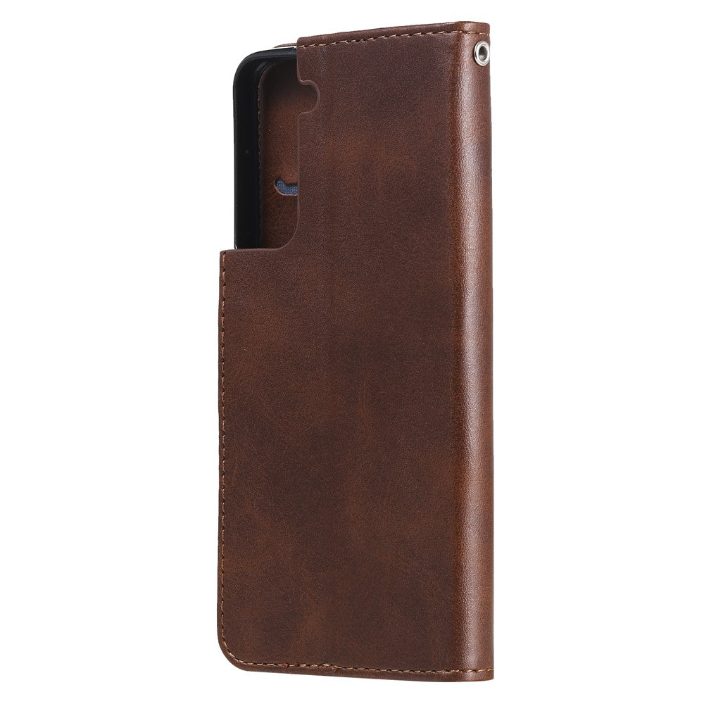 For Samsung Galaxy S21 4G/5G Zipper Pocket Leather Wallet Stand Case