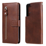 For Samsung Galaxy S21 4G/5G Zipper Pocket Leather Wallet Stand Case