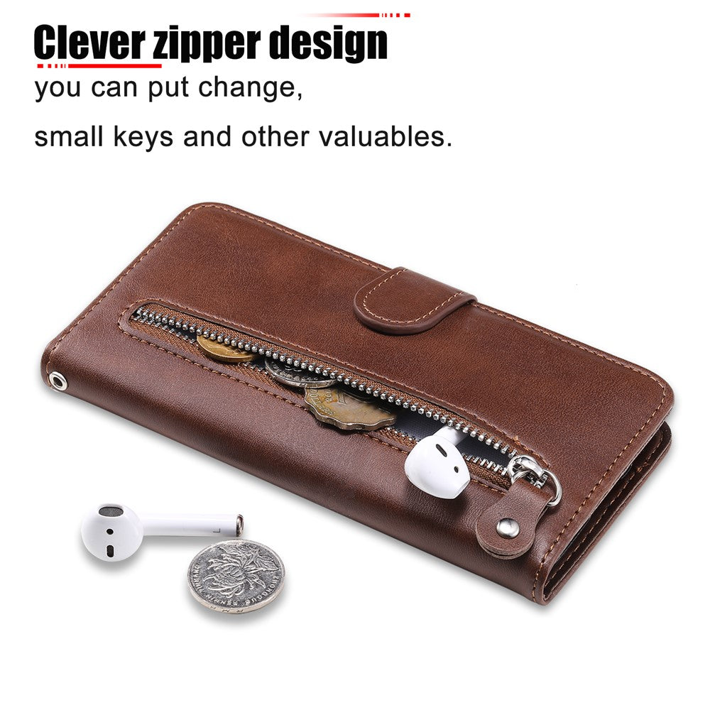 For Samsung Galaxy S21 4G/5G Zipper Pocket Leather Wallet Stand Case