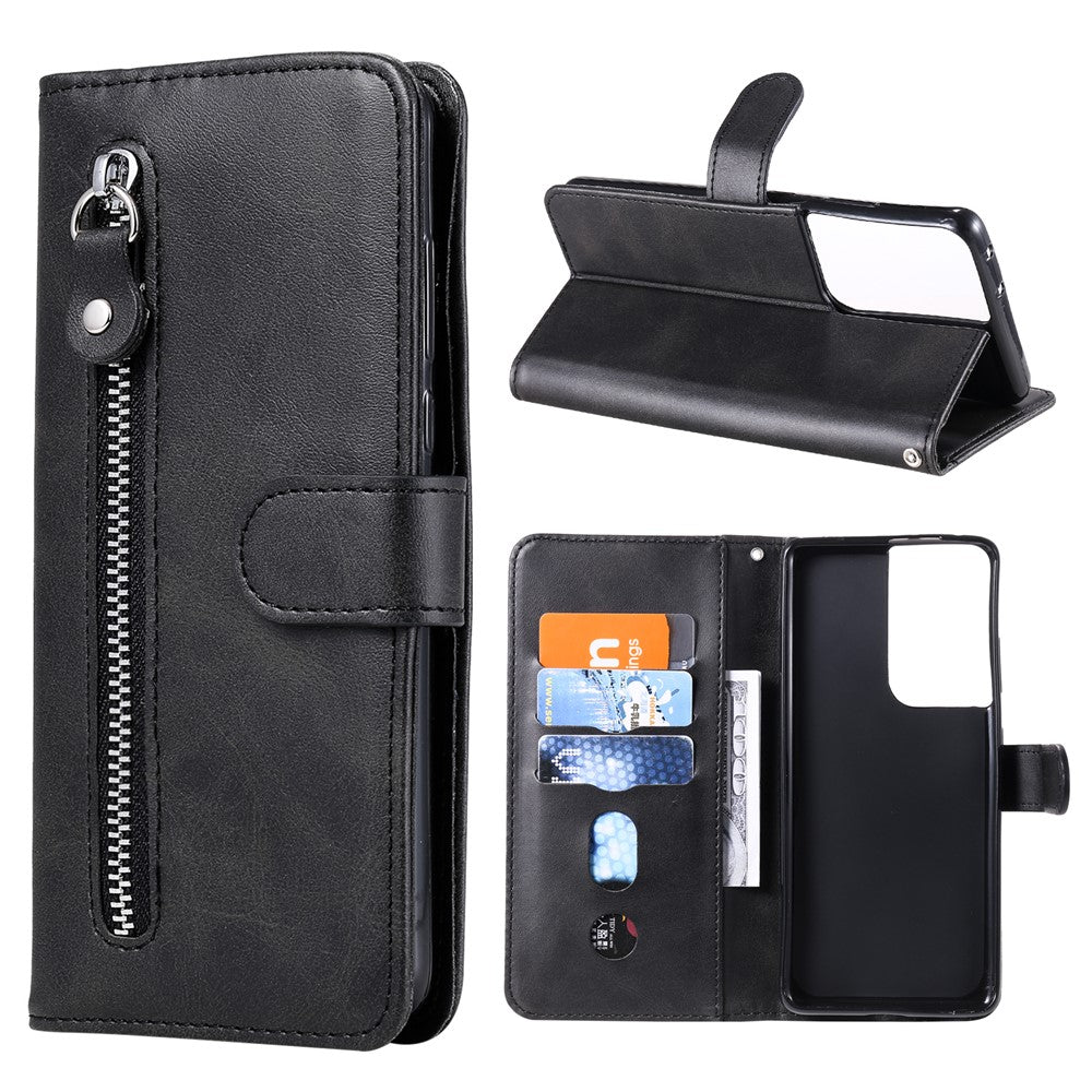 Zipper Pocket Leather Wallet Stand Case for Samsung Galaxy S21 Ultra 5G