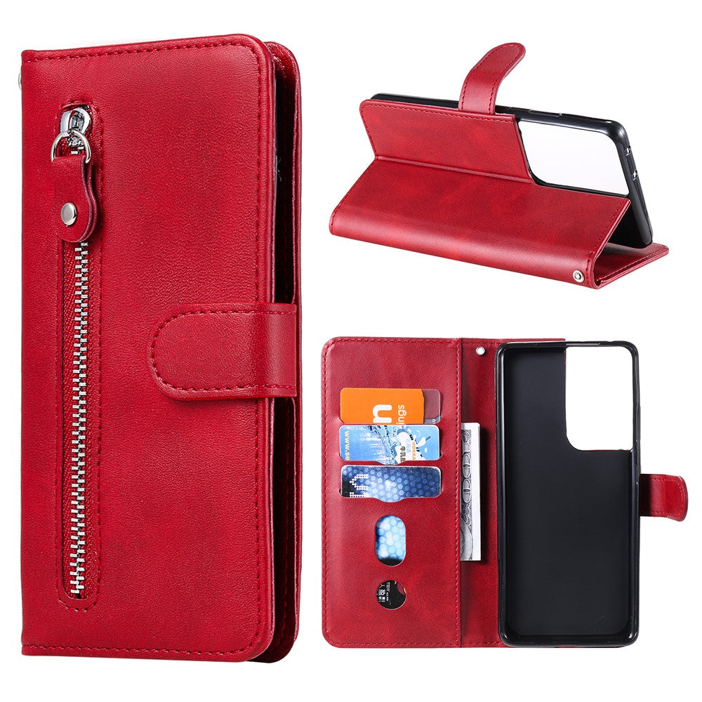 Zipper Pocket Leather Wallet Stand Case for Samsung Galaxy S21 Ultra 5G