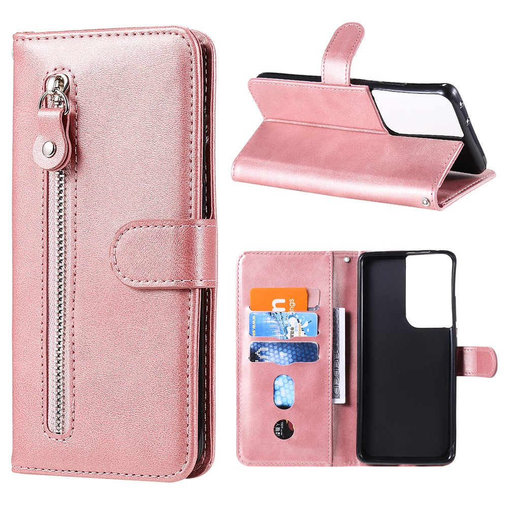 Zipper Pocket Leather Wallet Stand Case for Samsung Galaxy S21 Ultra 5G