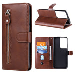 Zipper Pocket Leather Wallet Stand Case for Samsung Galaxy S21 Ultra 5G