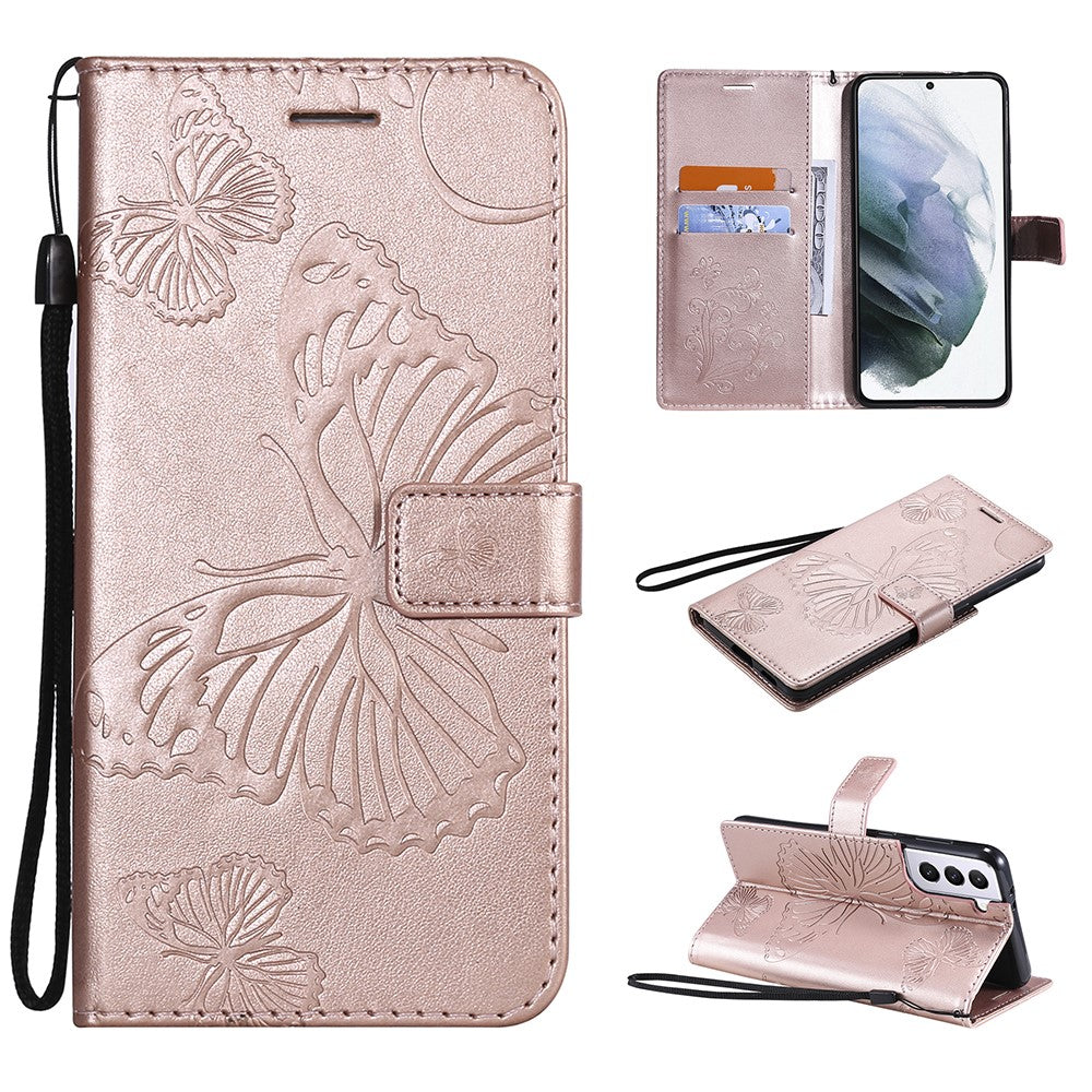 For Samsung Galaxy S21 4G / 5G Wallet Case Floral Butterfly Imprinted Leather Phone Cover Stand