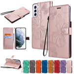 For Samsung Galaxy S21 4G / 5G Wallet Case Floral Butterfly Imprinted Leather Phone Cover Stand