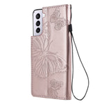 For Samsung Galaxy S21 4G / 5G Wallet Case Floral Butterfly Imprinted Leather Phone Cover Stand