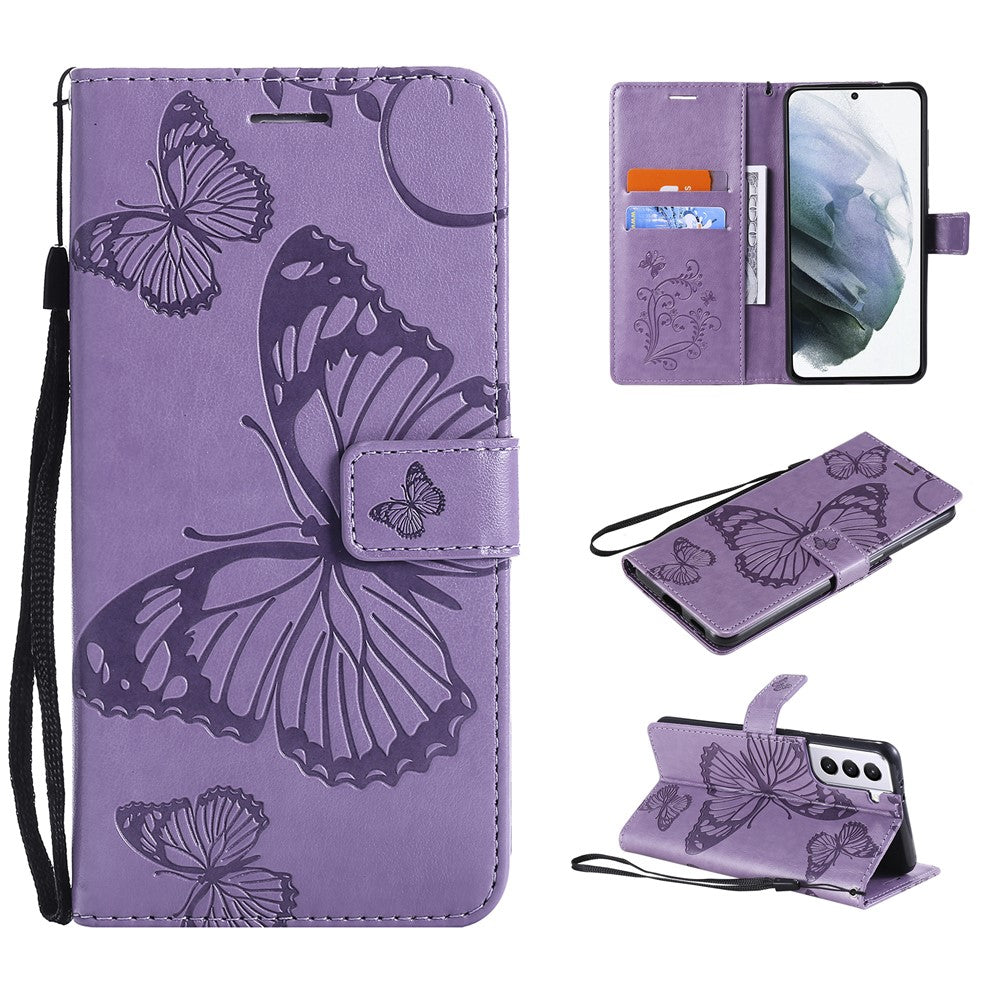 For Samsung Galaxy S21 4G / 5G Wallet Case Floral Butterfly Imprinted Leather Phone Cover Stand