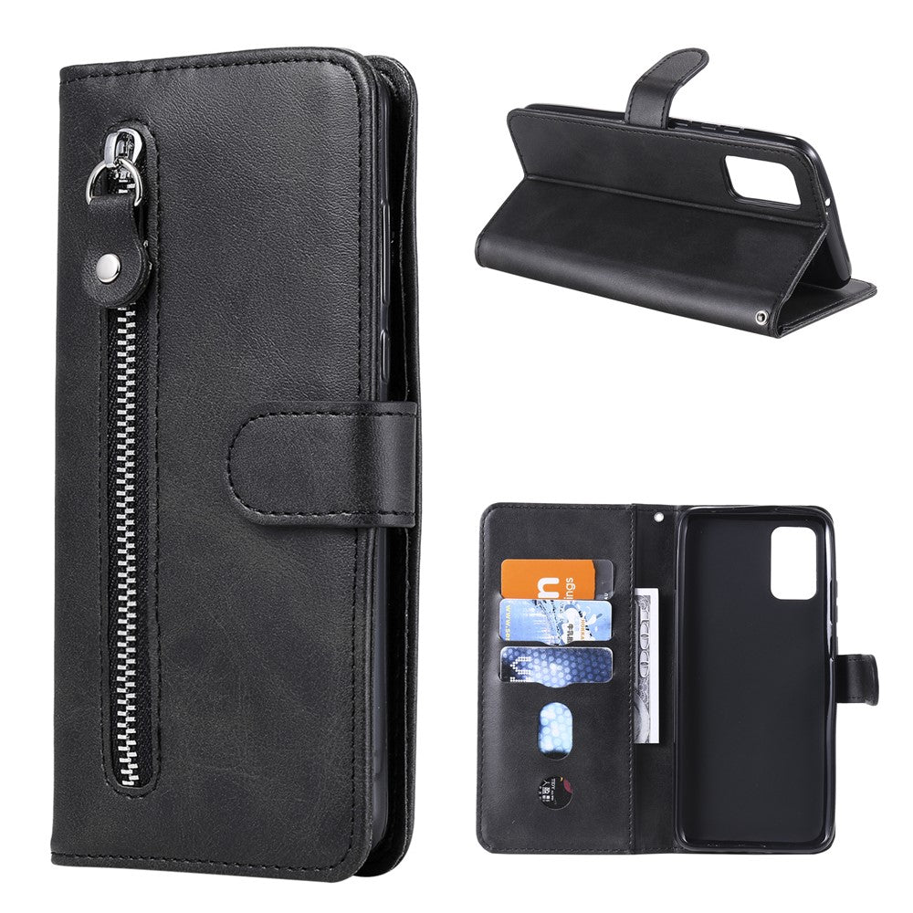 Zipper Pocket Leather Wallet Stand Case for Samsung Galaxy A02s (164.2mm)