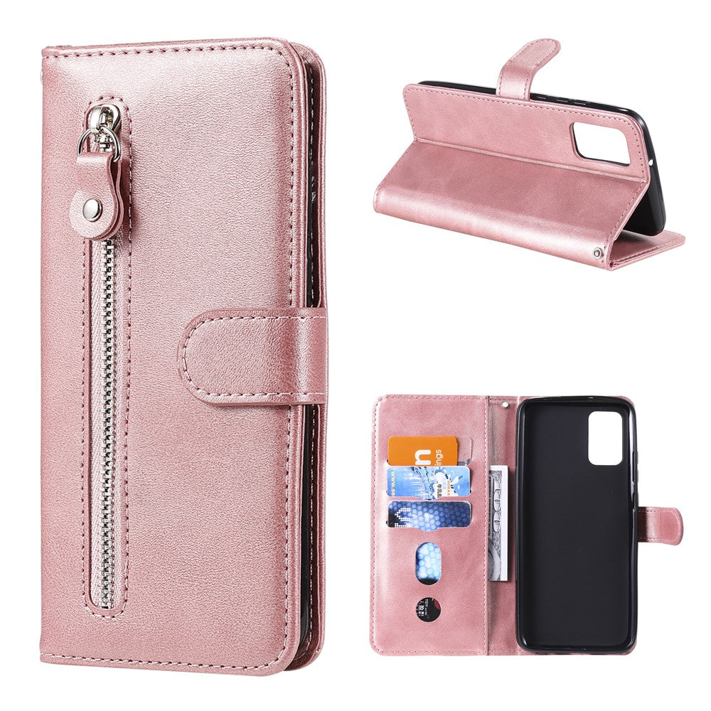 Zipper Pocket Leather Wallet Stand Case for Samsung Galaxy A02s (164.2mm)