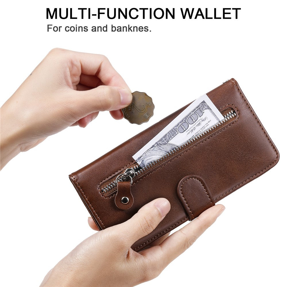 Zipper Pocket Leather Wallet Stand Case for Samsung Galaxy A02s (164.2mm)