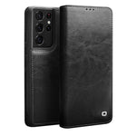QIALINO Äkta Läder Mobilskal till Samsung Galaxy S21 Ultra 5G Stativ Plånboksfodral i Folio-format med Flip-Fodral
