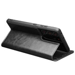 QIALINO Äkta Läder Mobilskal till Samsung Galaxy S21 Ultra 5G Stativ Plånboksfodral i Folio-format med Flip-Fodral