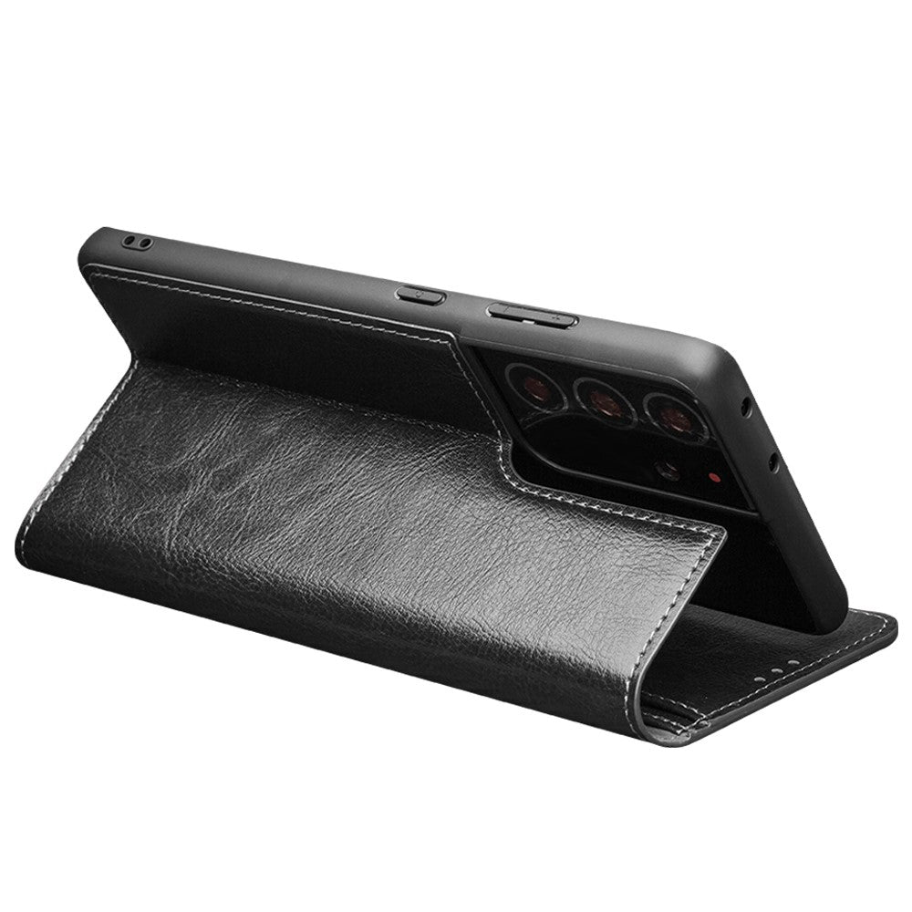 QIALINO Äkta Läder Mobilskal till Samsung Galaxy S21 Ultra 5G Stativ Plånboksfodral i Folio-format med Flip-Fodral