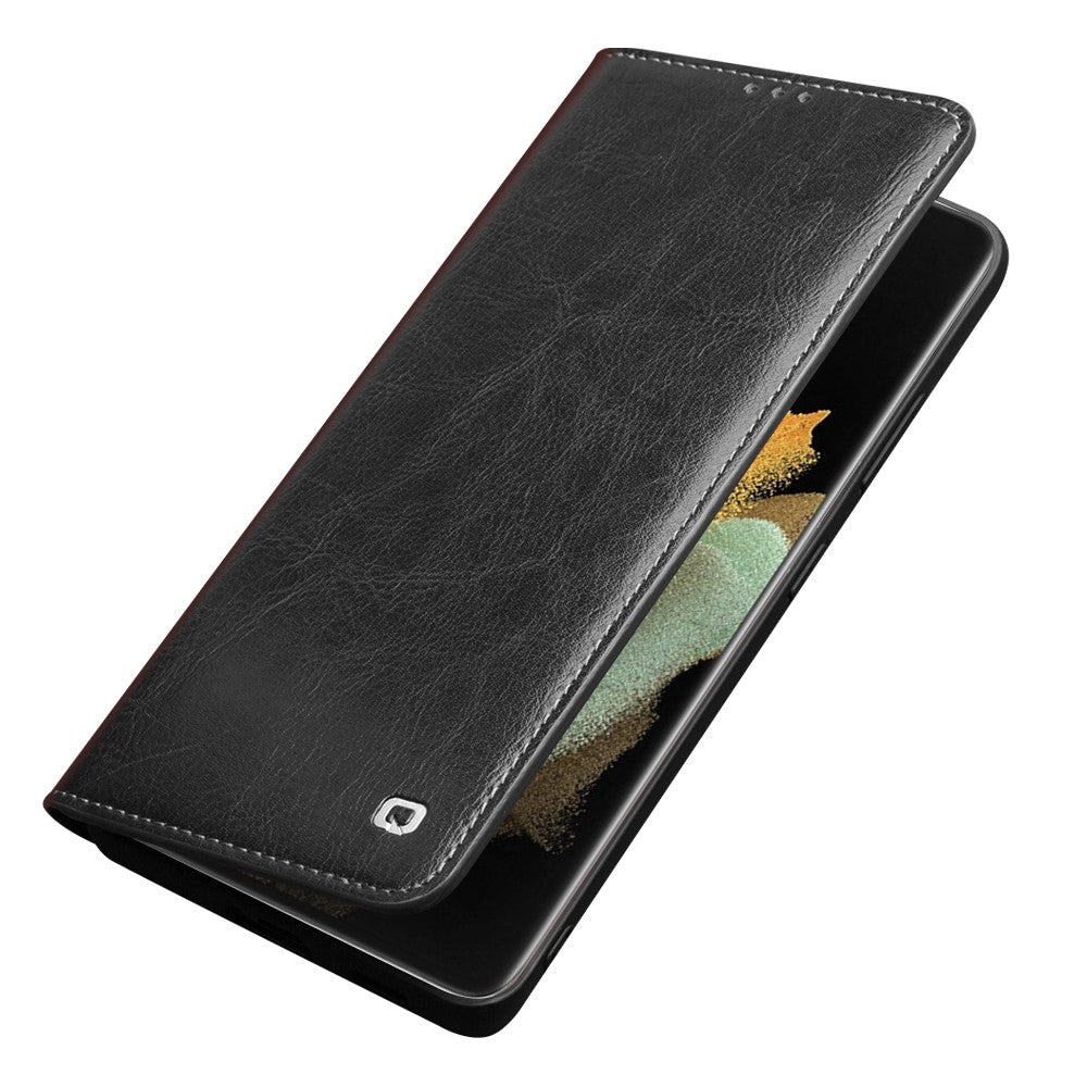 QIALINO Äkta Läder Mobilskal till Samsung Galaxy S21 Ultra 5G Stativ Plånboksfodral i Folio-format med Flip-Fodral