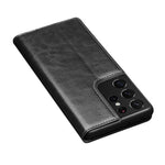 QIALINO Äkta Läder Mobilskal till Samsung Galaxy S21 Ultra 5G Stativ Plånboksfodral i Folio-format med Flip-Fodral