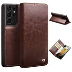 QIALINO Äkta Läder Mobilskal till Samsung Galaxy S21 Ultra 5G Stativ Plånboksfodral i Folio-format med Flip-Fodral