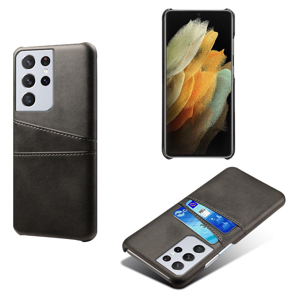 PC + PU-läderbelagt fodral med dubbla kortplatser för Samsung Galaxy S21 Ultra 5G