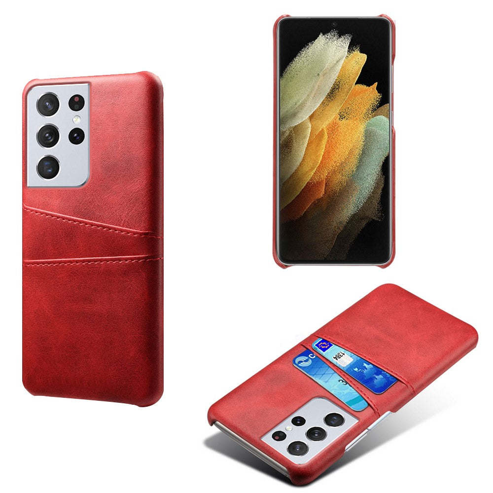 PC + PU-läderbelagt fodral med dubbla kortplatser för Samsung Galaxy S21 Ultra 5G