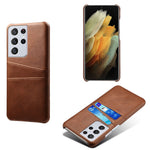 PC + PU-läderbelagt fodral med dubbla kortplatser för Samsung Galaxy S21 Ultra 5G