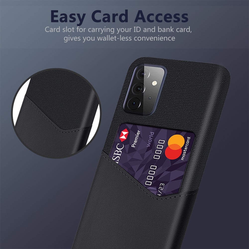 Card Holder Cloth + PU Leather Coated PC Back Cover for Samsung Galaxy A72 5G / A72 4G
