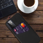 Card Holder Cloth + PU Leather Coated PC Back Cover for Samsung Galaxy A72 5G / A72 4G