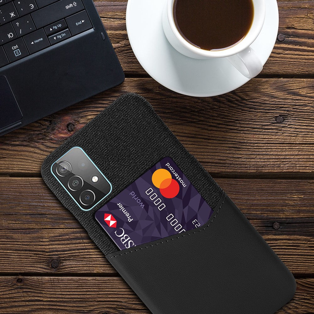 Kortholder af stof + PU-læder belagt PC-bagcover til Samsung Galaxy A52 4G / 5G / A52s 5G