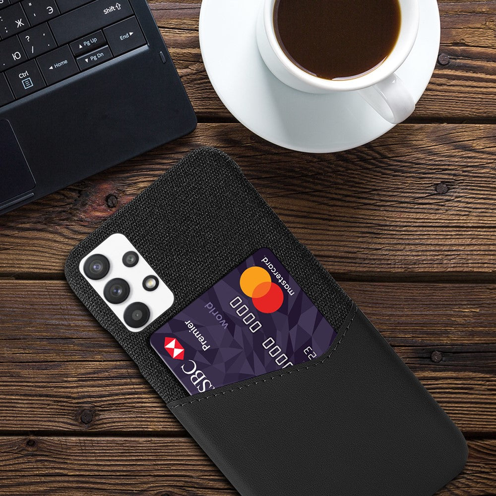 Card Holder Cloth + PU Leather Coated PC Back Cover for Samsung Galaxy A32 5G / M32 5G