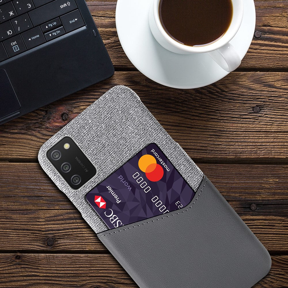 Kortholder stof + PU-læderbelagt PC-bagcover til Samsung Galaxy A02s (164,2mm)