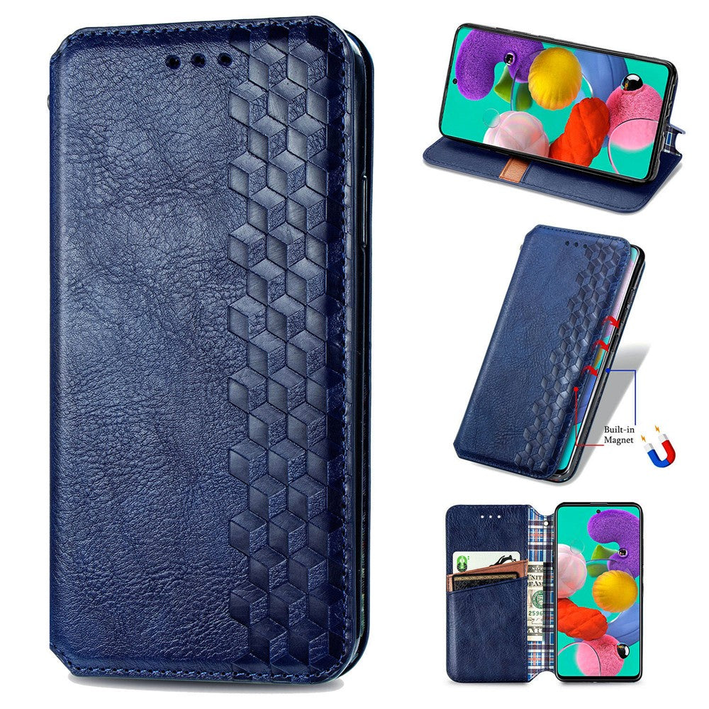 For Samsung Galaxy A71 SM-A715 PU Leather Case Rhombus Imprint Wallet Stand Phone Cover