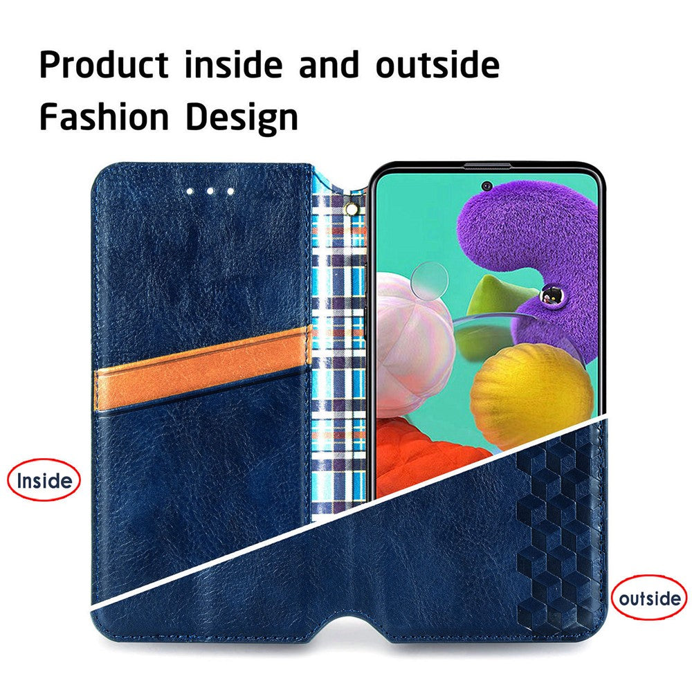 For Samsung Galaxy A71 SM-A715 PU Leather Case Rhombus Imprint Wallet Stand Phone Cover