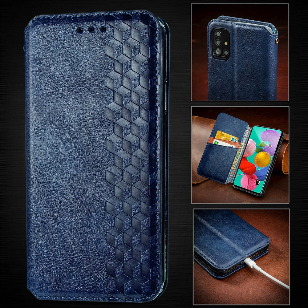 For Samsung Galaxy A71 SM-A715 PU Leather Case Rhombus Imprint Wallet Stand Phone Cover