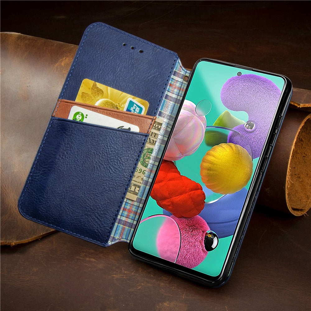 For Samsung Galaxy A71 SM-A715 PU Leather Case Rhombus Imprint Wallet Stand Phone Cover