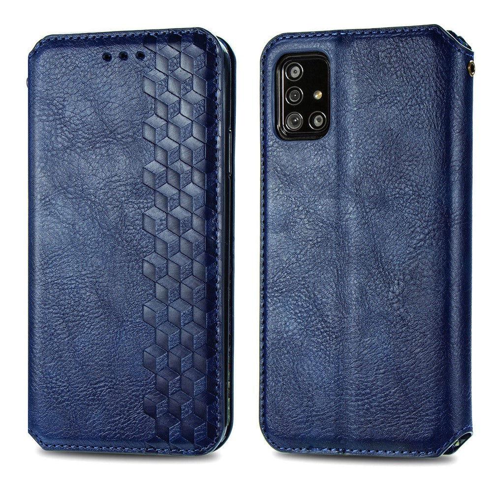 For Samsung Galaxy A71 SM-A715 PU Leather Case Rhombus Imprint Wallet Stand Phone Cover
