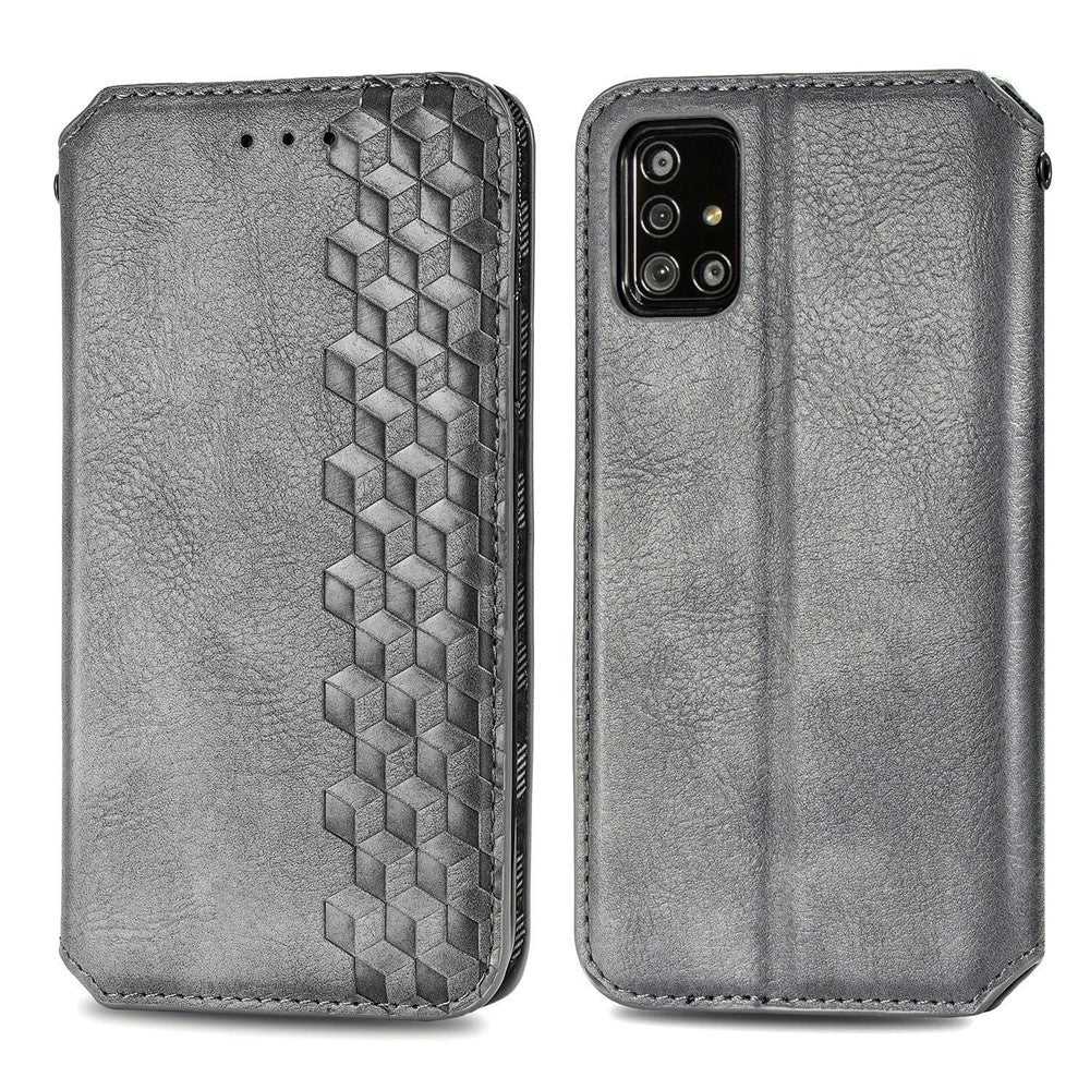 For Samsung Galaxy A51 4G SM-A515 PU Leather Case Rhombus Imprint Wallet Stand Phone Cover