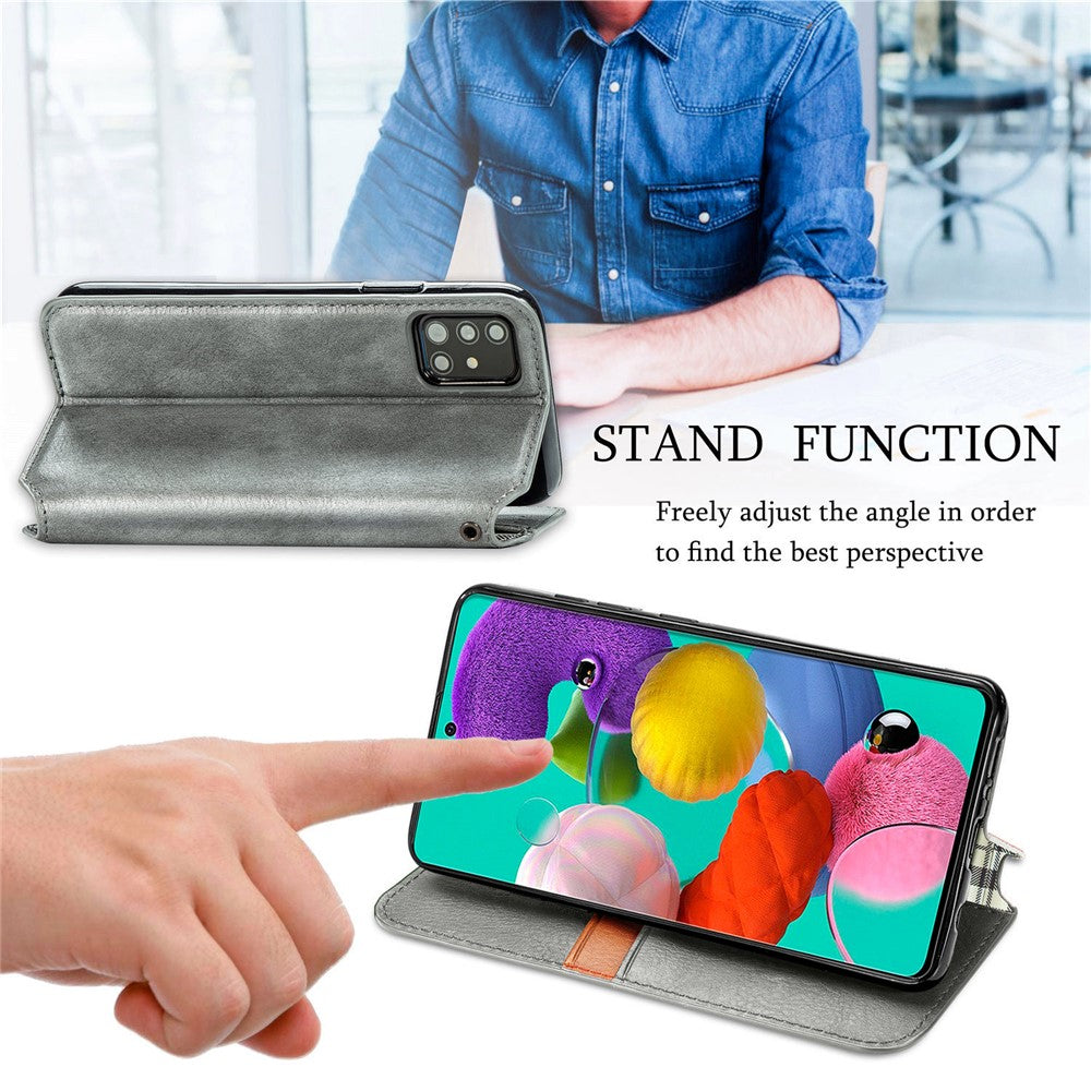 For Samsung Galaxy A51 4G SM-A515 PU Leather Case Rhombus Imprint Wallet Stand Phone Cover