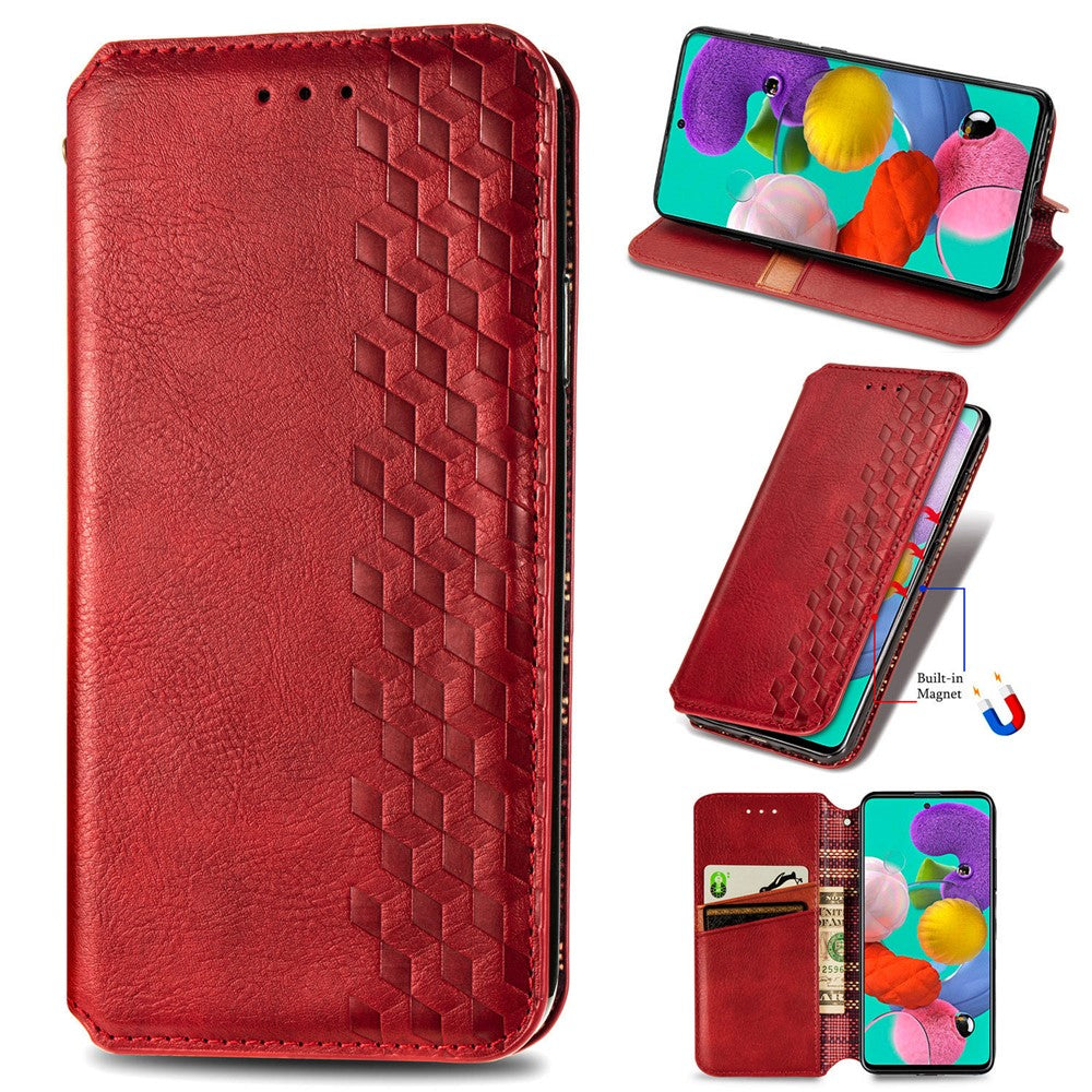For Samsung Galaxy A51 4G SM-A515 PU Leather Case Rhombus Imprint Wallet Stand Phone Cover