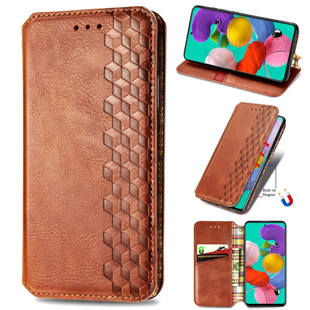 Samsung Galaxy A51 4G SM-A515 PU-läderfodral Rhombus Imprint plånboksfodral