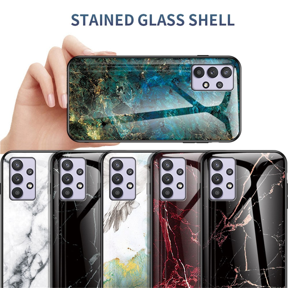 Slid- og ridsefast marmormønster, stødsikkert hærdet glas-mobilcover til Samsung Galaxy A32 5G/M32 5G
