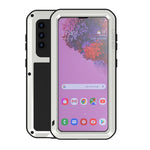 LOVE MEI stødsikkert, faldsikkert, støvtæt metal- og silikonecover med hærdet glasfilm til Samsung Galaxy S21 4G/5G